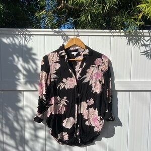 Candie's Black and Pink Floral Button Down Shirt